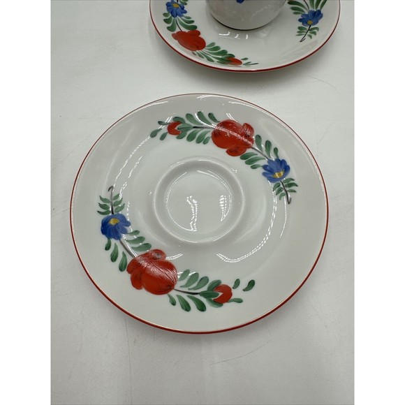 Set Of 5 Rare Kalocsa Espresso Demitasse Cups And Saucers Folklor K.F.T. Hungary - Picture 4 of 9